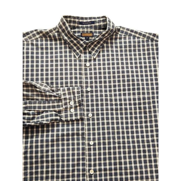 Coach Men XL Made IN USA 80s 2 ply cotton button up plaid Shirt Blue/Grey pocket - Picture 1 of 8